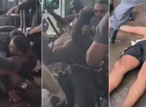 pm-e-flagrada-agredindo-homem-durante-dispersao-de-megabloco-no-ibirapuera,-na-zona-sul-de-sp